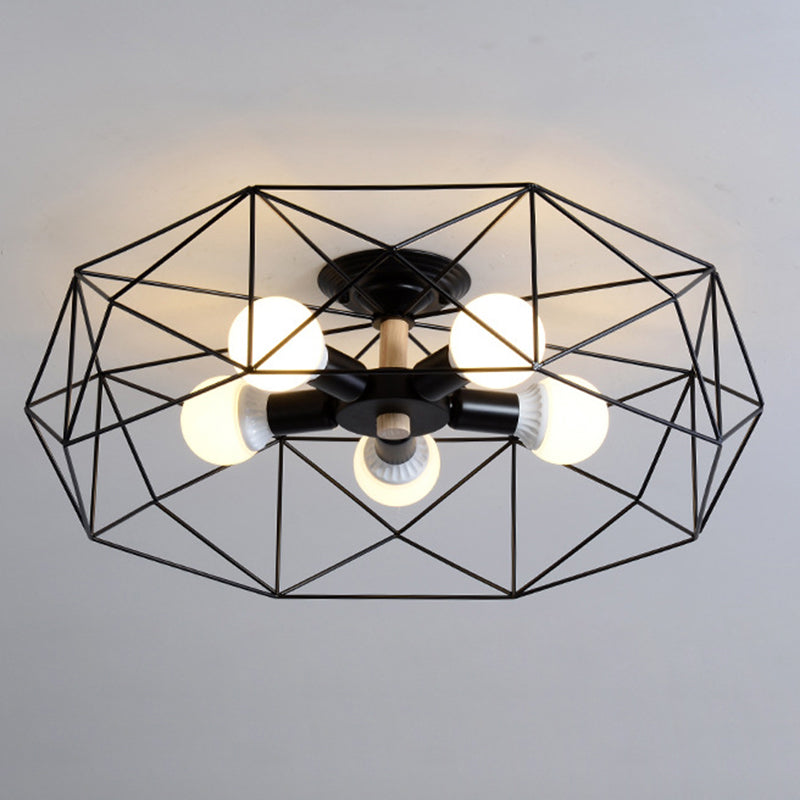 Geometric Flush Mount Ceiling Light Nordic Industrial Style Metal Ceiling Flush Mount for Bedroom Black 24.5" Clearhalo 'Ceiling Lights' 'Close To Ceiling Lights' 'Close to ceiling' 'Semi-flushmount' Lighting' 2590783