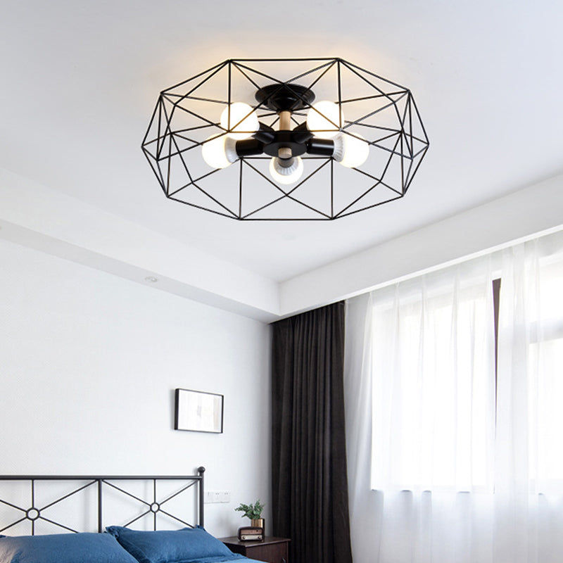 Geometric Flush Mount Ceiling Light Nordic Industrial Style Metal Ceiling Flush Mount for Bedroom Clearhalo 'Ceiling Lights' 'Close To Ceiling Lights' 'Close to ceiling' 'Semi-flushmount' Lighting' 2590784