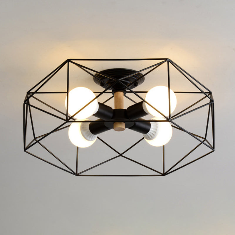 Geometric Flush Mount Ceiling Light Nordic Industrial Style Metal Ceiling Flush Mount for Bedroom Black 20.5" Clearhalo 'Ceiling Lights' 'Close To Ceiling Lights' 'Close to ceiling' 'Semi-flushmount' Lighting' 2590785