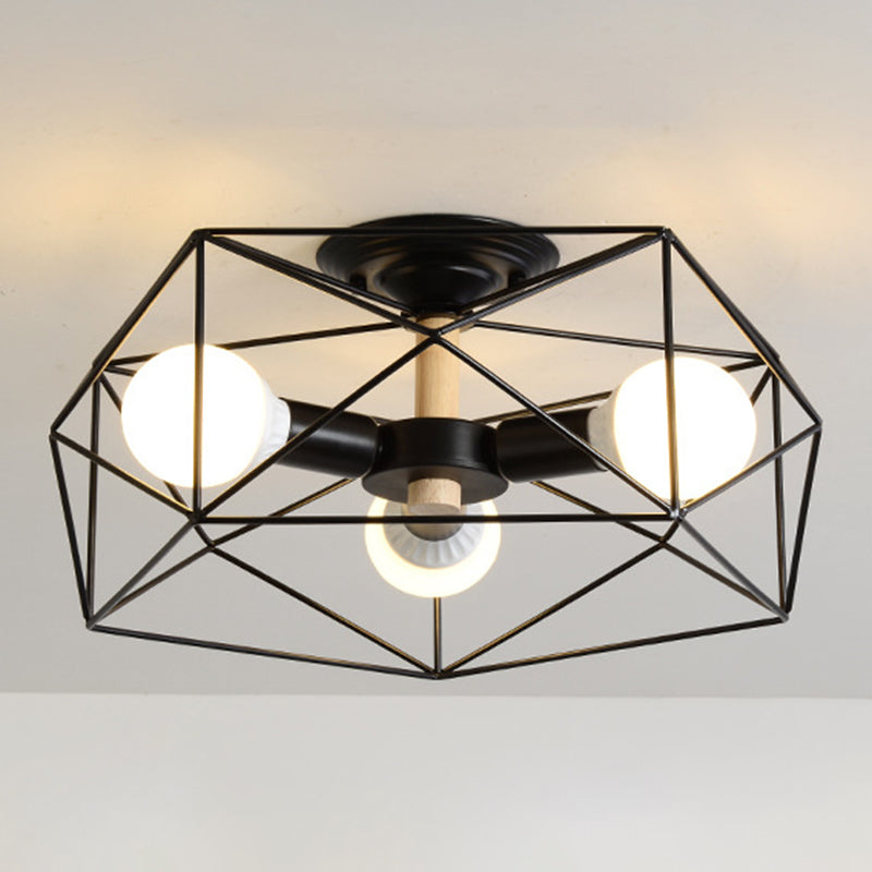Geometric Flush Mount Ceiling Light Nordic Industrial Style Metal Ceiling Flush Mount for Bedroom Black 16.5" Clearhalo 'Ceiling Lights' 'Close To Ceiling Lights' 'Close to ceiling' 'Semi-flushmount' Lighting' 2590786