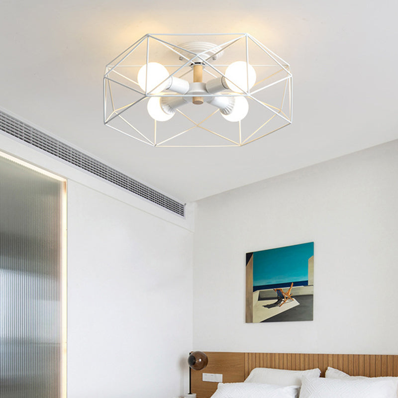 Geometric Flush Mount Ceiling Light Nordic Industrial Style Metal Ceiling Flush Mount for Bedroom Clearhalo 'Ceiling Lights' 'Close To Ceiling Lights' 'Close to ceiling' 'Semi-flushmount' Lighting' 2590787