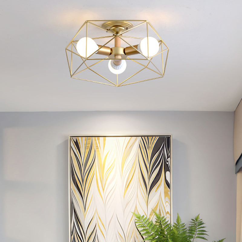 Geometric Flush Mount Ceiling Light Nordic Industrial Style Metal Ceiling Flush Mount for Bedroom Clearhalo 'Ceiling Lights' 'Close To Ceiling Lights' 'Close to ceiling' 'Semi-flushmount' Lighting' 2590788