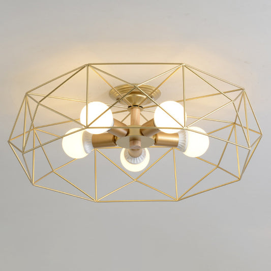 Geometric Flush Mount Ceiling Light Nordic Industrial Style Metal Ceiling Flush Mount for Bedroom Gold 24.5" Clearhalo 'Ceiling Lights' 'Close To Ceiling Lights' 'Close to ceiling' 'Semi-flushmount' Lighting' 2590789