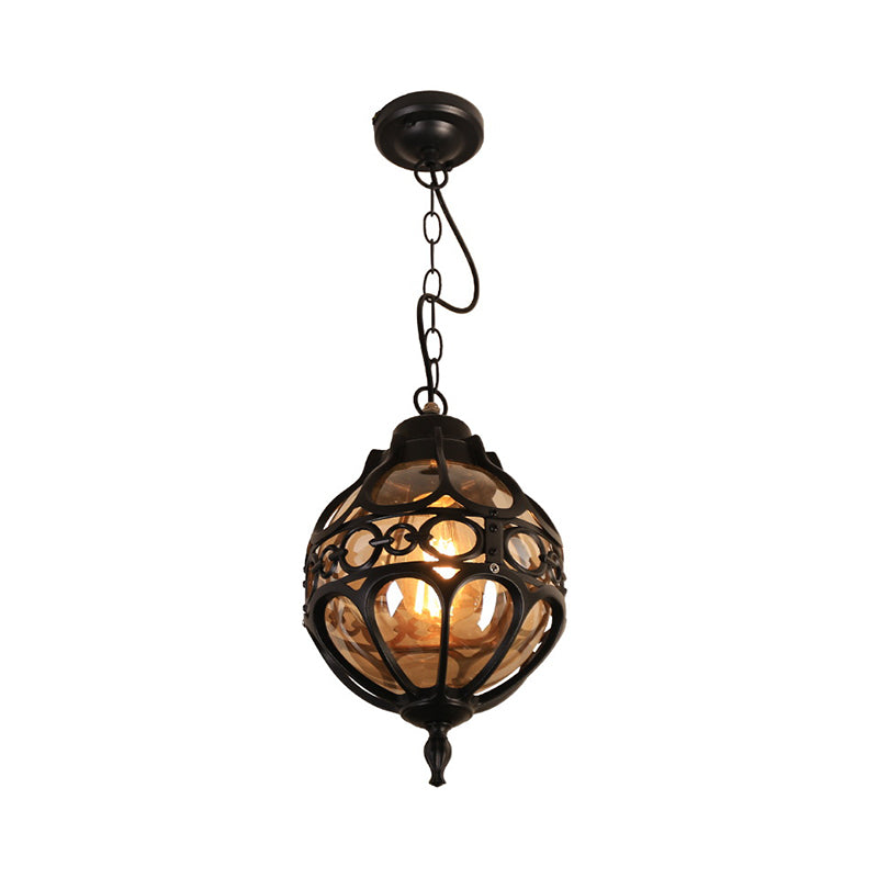 Loft Sphere Ceiling Pendant Light Amber Closed Glass 1 Light 7"/9" W Outdoor Hanging Light for Balcony in Black/Bronze Clearhalo 'Art Deco Pendants' 'Black' 'Cast Iron' 'Ceiling Lights' 'Ceramic' 'Crystal' 'Industrial Pendants' 'Industrial' 'Metal' 'Middle Century Pendants' 'Pendant Lights' 'Pendants' 'Rustic Pendants' 'Tiffany' Lighting' 259079