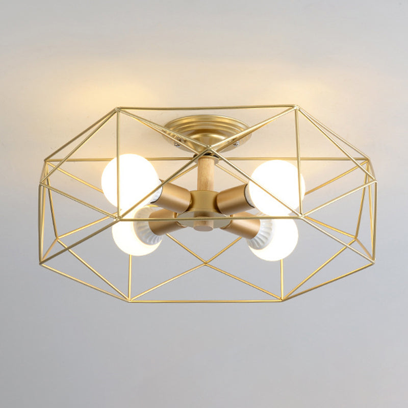 Geometric Flush Mount Ceiling Light Nordic Industrial Style Metal Ceiling Flush Mount for Bedroom Gold 20.5" Clearhalo 'Ceiling Lights' 'Close To Ceiling Lights' 'Close to ceiling' 'Semi-flushmount' Lighting' 2590791
