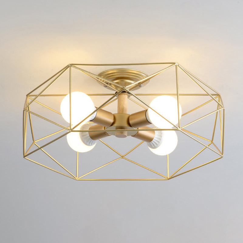 Geometric Flush Mount Ceiling Light Nordic Industrial Style Metal Ceiling Flush Mount for Bedroom Gold 20.5" Clearhalo 'Ceiling Lights' 'Close To Ceiling Lights' 'Close to ceiling' 'Semi-flushmount' Lighting' 2590791