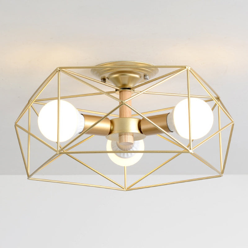 Geometric Flush Mount Ceiling Light Nordic Industrial Style Metal Ceiling Flush Mount for Bedroom Gold 16.5" Clearhalo 'Ceiling Lights' 'Close To Ceiling Lights' 'Close to ceiling' 'Semi-flushmount' Lighting' 2590792