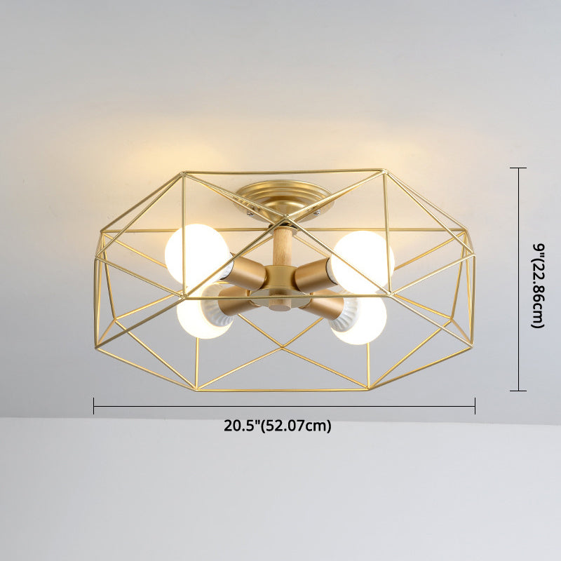 Geometric Flush Mount Ceiling Light Nordic Industrial Style Metal Ceiling Flush Mount for Bedroom Clearhalo 'Ceiling Lights' 'Close To Ceiling Lights' 'Close to ceiling' 'Semi-flushmount' Lighting' 2590793