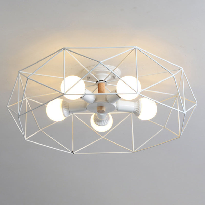 Geometric Flush Mount Ceiling Light Nordic Industrial Style Metal Ceiling Flush Mount for Bedroom White 24.5" Clearhalo 'Ceiling Lights' 'Close To Ceiling Lights' 'Close to ceiling' 'Semi-flushmount' Lighting' 2590794