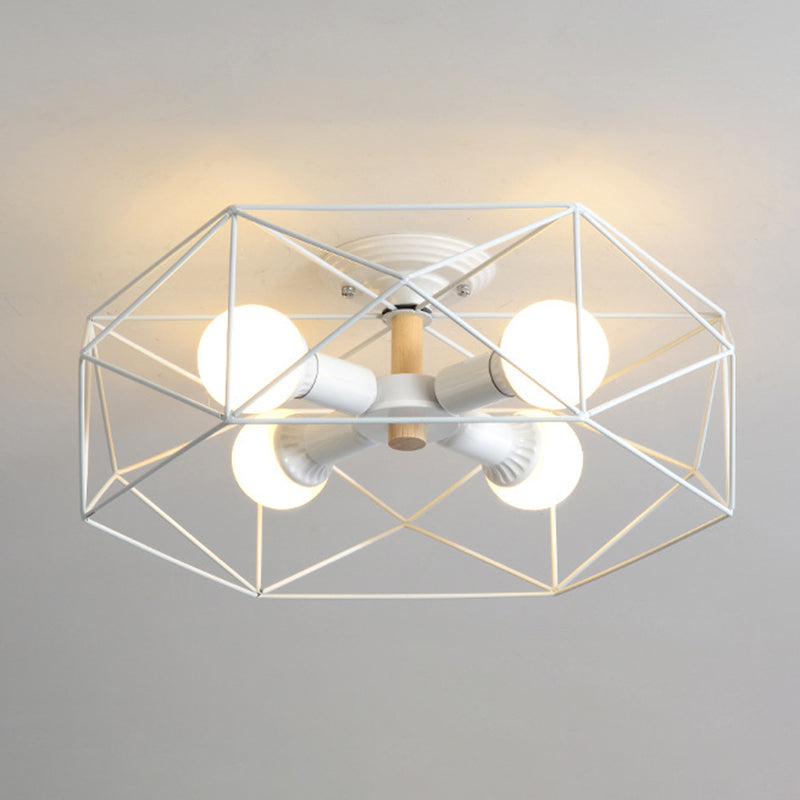 Geometric Flush Mount Ceiling Light Nordic Industrial Style Metal Ceiling Flush Mount for Bedroom White 20.5" Clearhalo 'Ceiling Lights' 'Close To Ceiling Lights' 'Close to ceiling' 'Semi-flushmount' Lighting' 2590797