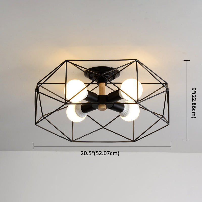 Geometric Flush Mount Ceiling Light Nordic Industrial Style Metal Ceiling Flush Mount for Bedroom Clearhalo 'Ceiling Lights' 'Close To Ceiling Lights' 'Close to ceiling' 'Semi-flushmount' Lighting' 2590798