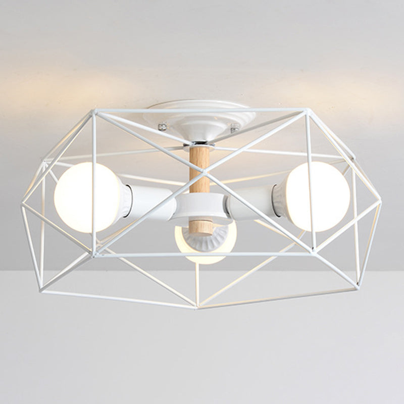 Geometric Flush Mount Ceiling Light Nordic Industrial Style Metal Ceiling Flush Mount for Bedroom White 16.5" Clearhalo 'Ceiling Lights' 'Close To Ceiling Lights' 'Close to ceiling' 'Semi-flushmount' Lighting' 2590799