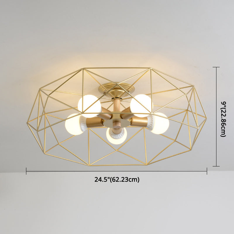 Geometric Flush Mount Ceiling Light Nordic Industrial Style Metal Ceiling Flush Mount for Bedroom Clearhalo 'Ceiling Lights' 'Close To Ceiling Lights' 'Close to ceiling' 'Semi-flushmount' Lighting' 2590801