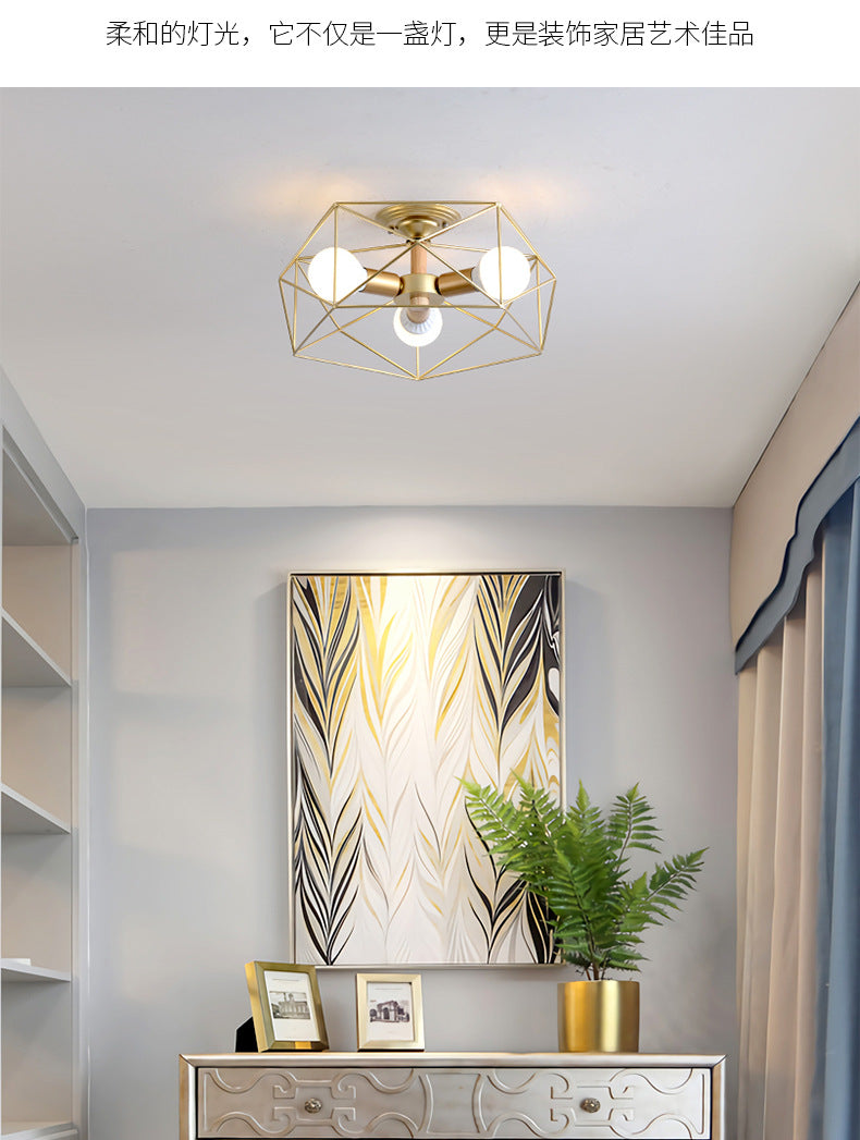 Geometric Flush Mount Ceiling Light Nordic Industrial Style Metal Ceiling Flush Mount for Bedroom Clearhalo 'Ceiling Lights' 'Close To Ceiling Lights' 'Close to ceiling' 'Semi-flushmount' Lighting' 2590806