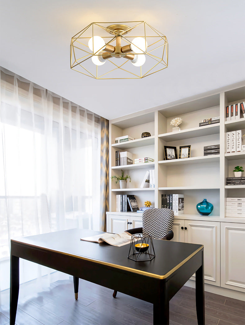 Geometric Flush Mount Ceiling Light Nordic Industrial Style Metal Ceiling Flush Mount for Bedroom Clearhalo 'Ceiling Lights' 'Close To Ceiling Lights' 'Close to ceiling' 'Semi-flushmount' Lighting' 2590807