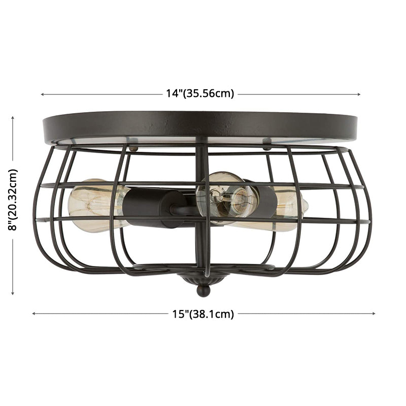 Cage Drum Flush Mount Lighting Retro Simple Industrial Style Metal Ceiling Light Fixture for Hallway Clearhalo 'Ceiling Lights' 'Close To Ceiling Lights' 'Close to ceiling' 'Flush mount' 'Industrial Flush Mount' Lighting' 2590814
