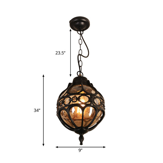 Loft Sphere Ceiling Pendant Light Amber Closed Glass 1 Light 7"/9" W Outdoor Hanging Light for Balcony in Black/Bronze Clearhalo 'Art Deco Pendants' 'Black' 'Cast Iron' 'Ceiling Lights' 'Ceramic' 'Crystal' 'Industrial Pendants' 'Industrial' 'Metal' 'Middle Century Pendants' 'Pendant Lights' 'Pendants' 'Rustic Pendants' 'Tiffany' Lighting' 259081