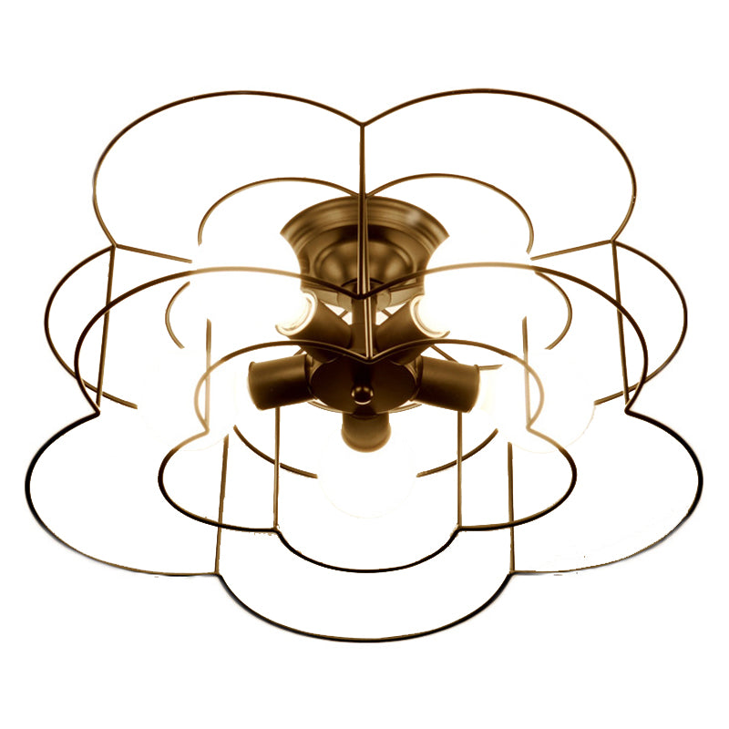 Flower Semi Flush Light Fixtures Retro Industrial Style Metal Ceiling Mounted Light for Bedroom Clearhalo 'Ceiling Lights' 'Close To Ceiling Lights' 'Close to ceiling' 'Semi-flushmount' Lighting' 2590833