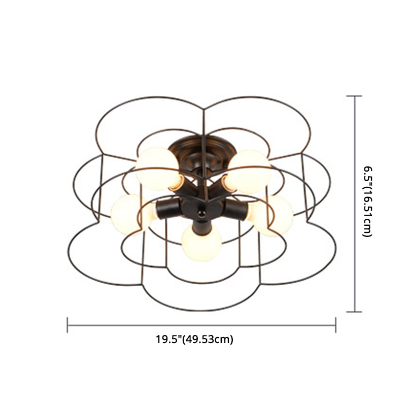 Flower Semi Flush Light Fixtures Retro Industrial Style Metal Ceiling Mounted Light for Bedroom Clearhalo 'Ceiling Lights' 'Close To Ceiling Lights' 'Close to ceiling' 'Semi-flushmount' Lighting' 2590834