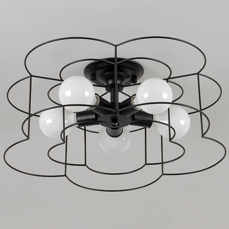 Flower Semi Flush Light Fixtures Retro Industrial Style Metal Ceiling Mounted Light for Bedroom Clearhalo 'Ceiling Lights' 'Close To Ceiling Lights' 'Close to ceiling' 'Semi-flushmount' Lighting' 2590835
