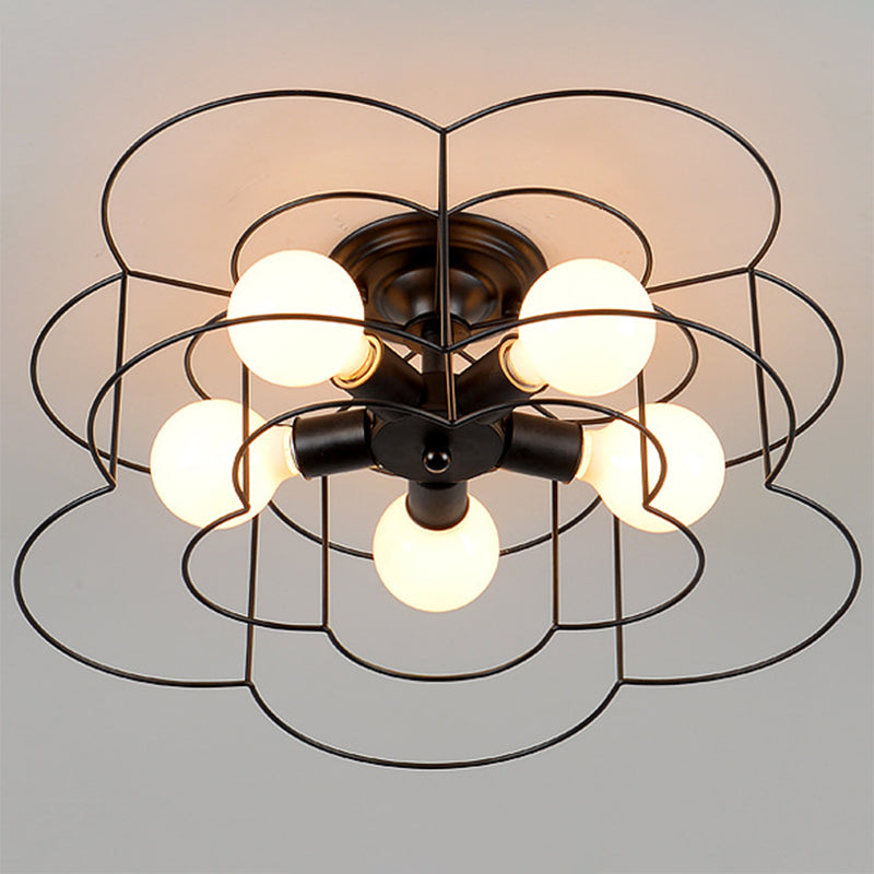 Flower Semi Flush Light Fixtures Retro Industrial Style Metal Ceiling Mounted Light for Bedroom Clearhalo 'Ceiling Lights' 'Close To Ceiling Lights' 'Close to ceiling' 'Semi-flushmount' Lighting' 2590836
