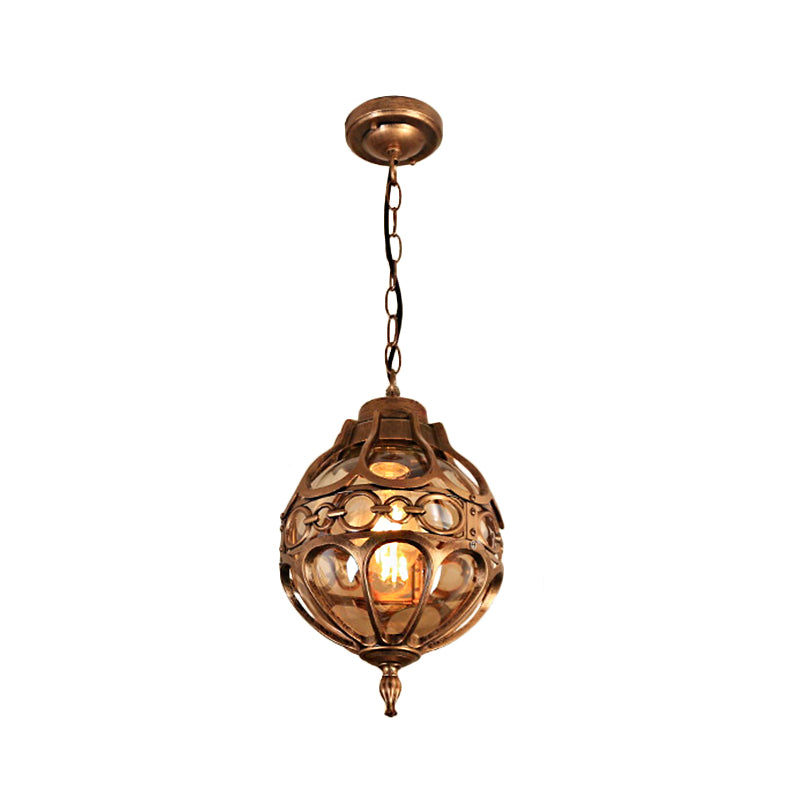 Loft Sphere Ceiling Pendant Light Amber Closed Glass 1 Light 7"/9" W Outdoor Hanging Light for Balcony in Black/Bronze Clearhalo 'Art Deco Pendants' 'Black' 'Cast Iron' 'Ceiling Lights' 'Ceramic' 'Crystal' 'Industrial Pendants' 'Industrial' 'Metal' 'Middle Century Pendants' 'Pendant Lights' 'Pendants' 'Rustic Pendants' 'Tiffany' Lighting' 259084
