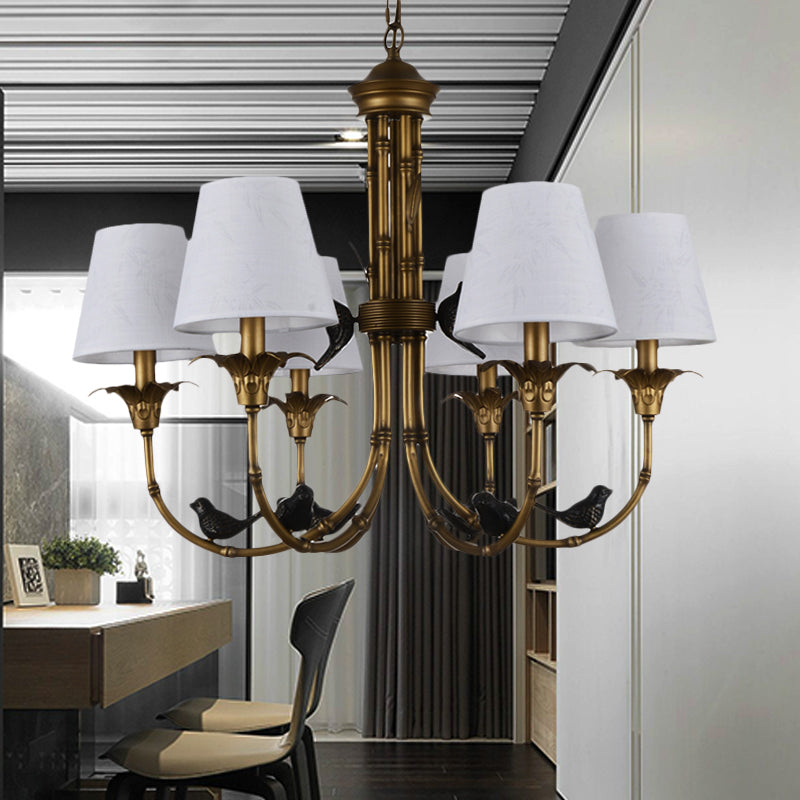 3/6/8 Lights Suspension Pendant Rustic Cone Fabric Hanging Chandelier in White for Living Room Clearhalo 'Ceiling Lights' 'Chandeliers' Lighting' options 259086