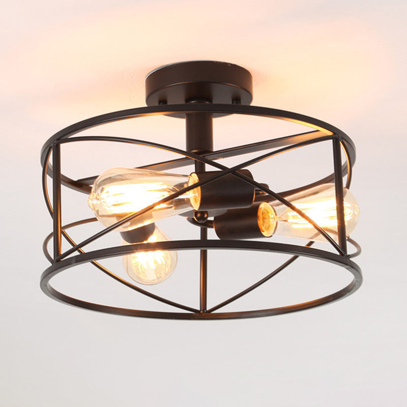 Trellis Cage Flush Mount Ceiling Light Retro Industrial Style Metal Ceiling Flush Mount for Living Room Clearhalo 'Ceiling Lights' 'Close To Ceiling Lights' 'Close to ceiling' 'Semi-flushmount' Lighting' 2590873
