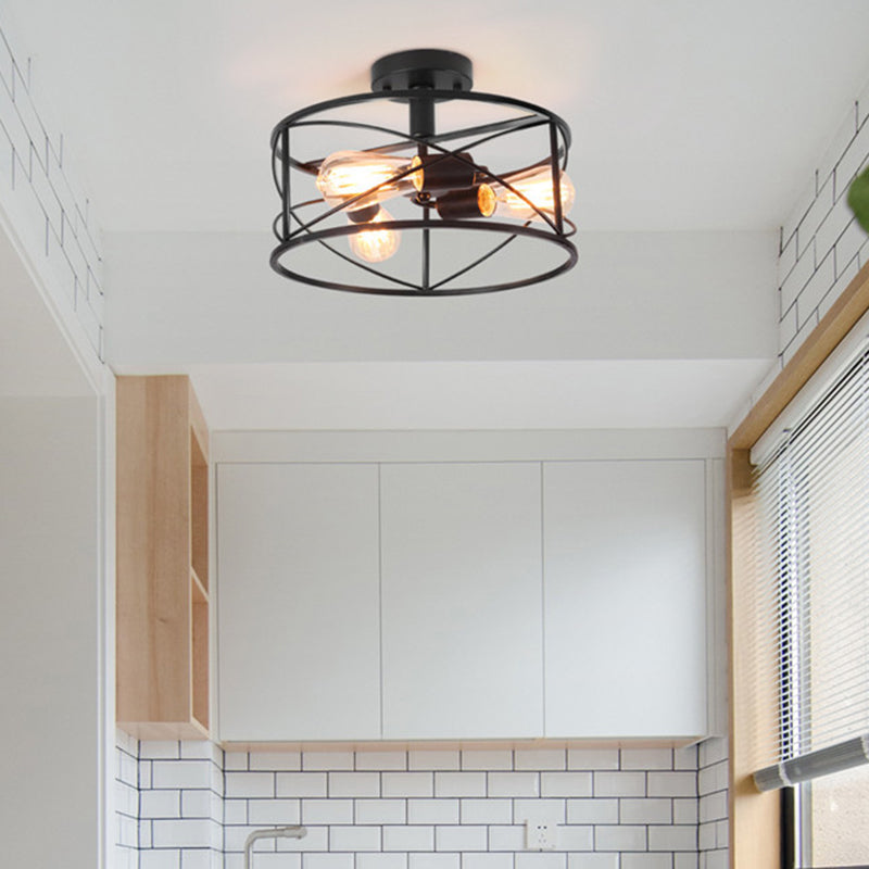 Trellis Cage Flush Mount Ceiling Light Retro Industrial Style Metal Ceiling Flush Mount for Living Room Clearhalo 'Ceiling Lights' 'Close To Ceiling Lights' 'Close to ceiling' 'Semi-flushmount' Lighting' 2590874