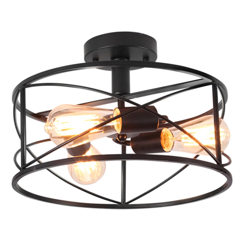 Trellis Cage Flush Mount Ceiling Light Retro Industrial Style Metal Ceiling Flush Mount for Living Room Black Clearhalo 'Ceiling Lights' 'Close To Ceiling Lights' 'Close to ceiling' 'Semi-flushmount' Lighting' 2590877