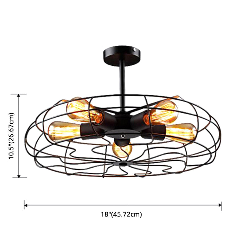 Basket Cage Semi Flush Light Fixtures Retro Industrial Style 5 Lights Metal Ceiling Mount Chandelier for Hallway Clearhalo 'Ceiling Lights' 'Close To Ceiling Lights' 'Close to ceiling' 'Semi-flushmount' Lighting' 2590886