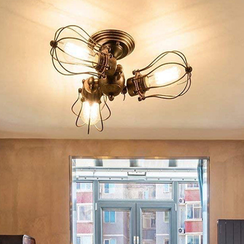 Starburst Semi Flush Mount Lighting Retro Creative Industrial Style Metal Ceiling Light Fixtures for Bedroom Clearhalo 'Ceiling Lights' 'Close To Ceiling Lights' 'Close to ceiling' 'Semi-flushmount' Lighting' 2590889