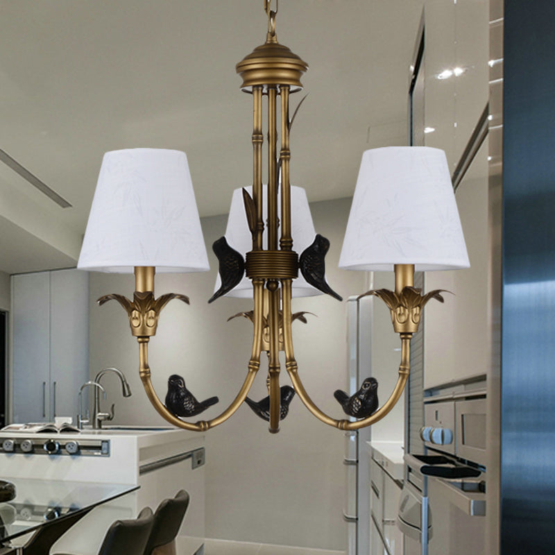 3/6/8 Lights Suspension Pendant Rustic Cone Fabric Hanging Chandelier in White for Living Room Clearhalo 'Ceiling Lights' 'Chandeliers' Lighting' options 259089