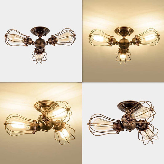 Starburst Semi Flush Mount Lighting Retro Creative Industrial Style Metal Ceiling Light Fixtures for Bedroom Clearhalo 'Ceiling Lights' 'Close To Ceiling Lights' 'Close to ceiling' 'Semi-flushmount' Lighting' 2590891