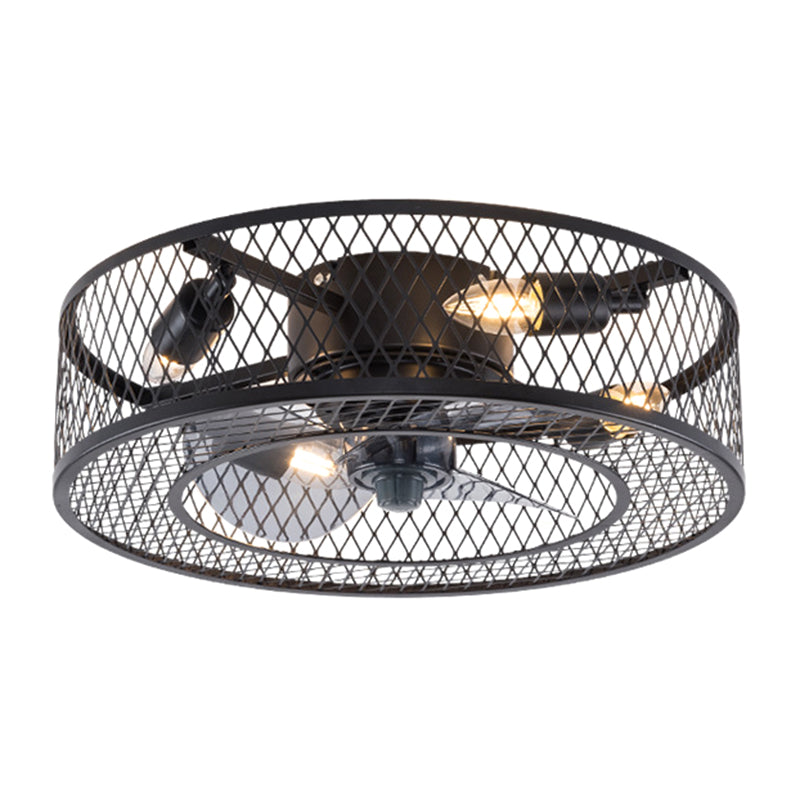 Cage Drum Semi Flush Mount Light Fixture Industrial Style Metal Ceiling Light Fixture for Bedroom Black Clearhalo 'Ceiling Lights' 'Close To Ceiling Lights' 'Close to ceiling' 'Flush mount' 'Industrial Flush Mount' Lighting' 2590902