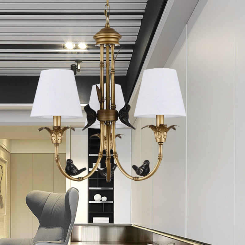 3/6/8 Lights Suspension Pendant Rustic Cone Fabric Hanging Chandelier in White for Living Room 3 White Clearhalo 'Ceiling Lights' 'Chandeliers' Lighting' options 259090_ad1a4ff6-c91d-4577-bb9c-b09c51216051