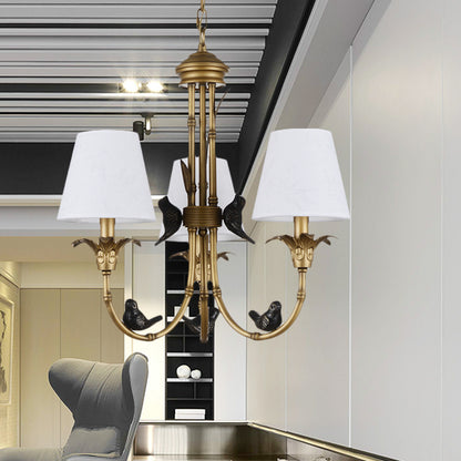 3/6/8 Lights Suspension Pendant Rustic Cone Fabric Hanging Chandelier in White for Living Room 3 White Clearhalo 'Ceiling Lights' 'Chandeliers' Lighting' options 259090_ad1a4ff6-c91d-4577-bb9c-b09c51216051