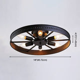 Wheel Semi Flush Chandelier Retro Industrial Style 6 Lights Metal Ceiling Mounted Fixture for Living Room Clearhalo 'Ceiling Lights' 'Close To Ceiling Lights' 'Close to ceiling' 'Semi-flushmount' Lighting' 2590912