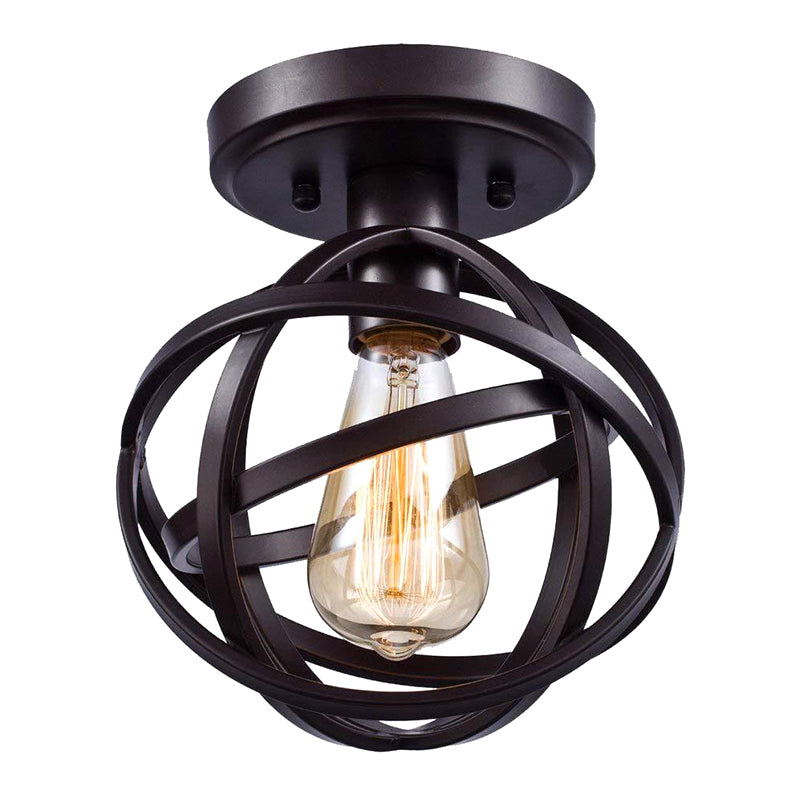 Atom Flush Mount Ceiling Light Retro Industrial Style 1 Light Metal Ceiling Light Fixtures for Restaurant Black Clearhalo 'Ceiling Lights' 'Close To Ceiling Lights' 'Close to ceiling' 'Semi-flushmount' Lighting' 2590913