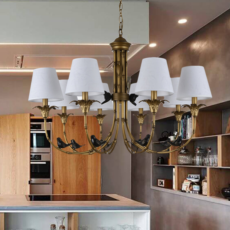 3/6/8 Lights Suspension Pendant Rustic Cone Fabric Hanging Chandelier in White for Living Room Clearhalo 'Ceiling Lights' 'Chandeliers' Lighting' options 259092