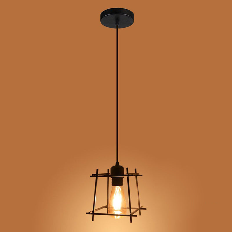 Square Semi Flush Chandelier Retro Industrial Style 1 Light Metal Ceiling Light Fixtures for Hallway Black Clearhalo 'Ceiling Lights' 'Close To Ceiling Lights' 'Close to ceiling' 'Semi-flushmount' Lighting' 2590927