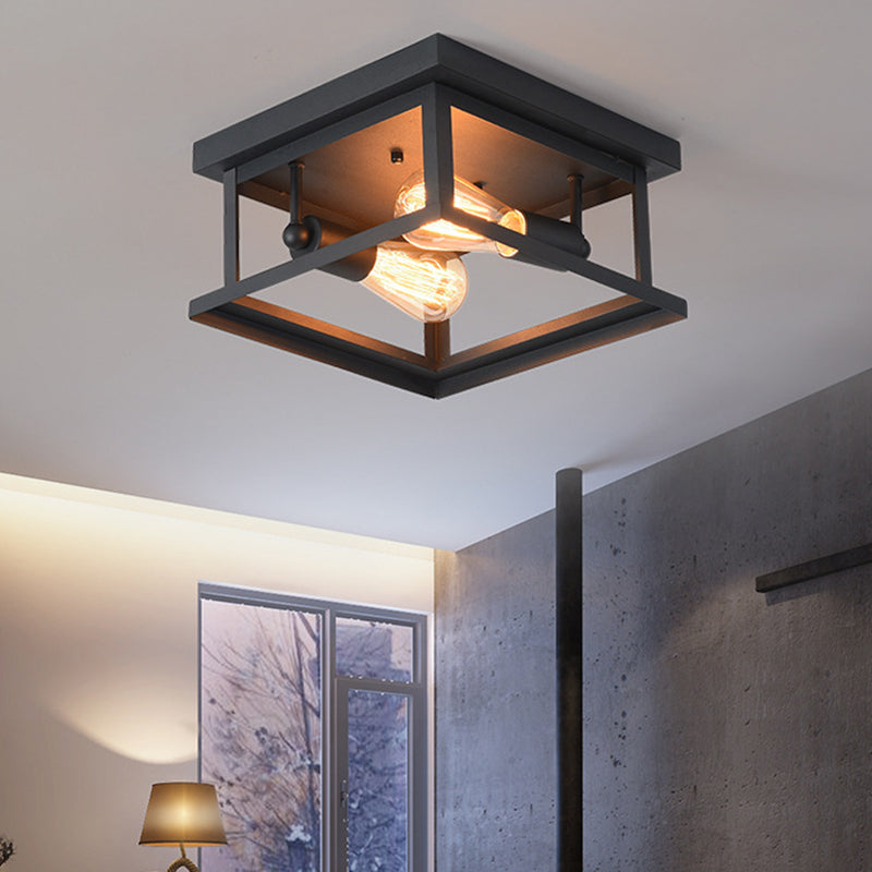 Square Flush Mount Ceiling Light Nordic Industrial Style Metal Ceiling Mount Chandelier for Hallway Clearhalo 'Ceiling Lights' 'Close To Ceiling Lights' 'Close to ceiling' 'Flush mount' 'Industrial Flush Mount' Lighting' 2590930