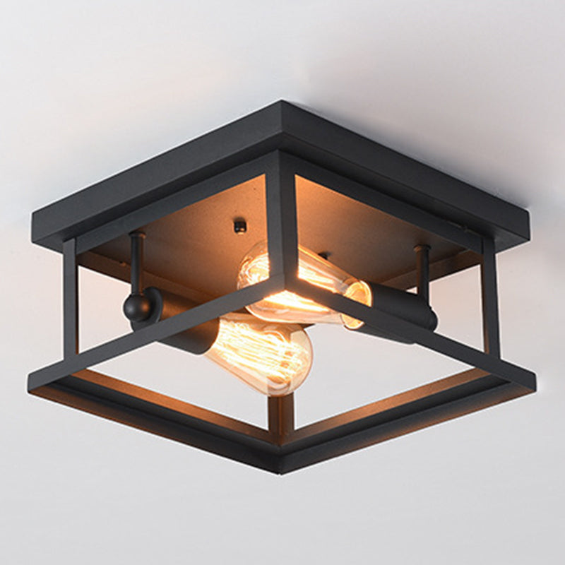 Square Flush Mount Ceiling Light Nordic Industrial Style Metal Ceiling Mount Chandelier for Hallway Black Metal Frame Clearhalo 'Ceiling Lights' 'Close To Ceiling Lights' 'Close to ceiling' 'Flush mount' 'Industrial Flush Mount' Lighting' 2590931