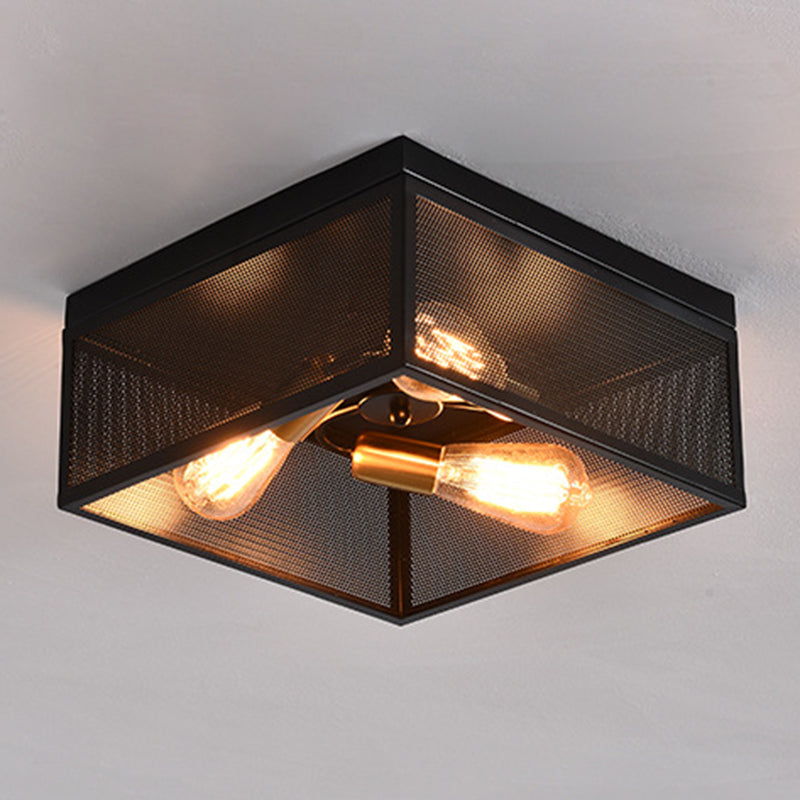 Square Flush Mount Ceiling Light Nordic Industrial Style Metal Ceiling Mount Chandelier for Hallway Black Trellis Clearhalo 'Ceiling Lights' 'Close To Ceiling Lights' 'Close to ceiling' 'Flush mount' 'Industrial Flush Mount' Lighting' 2590932