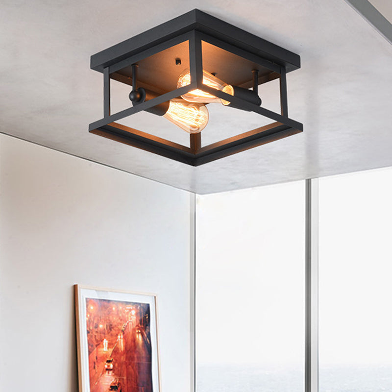 Square Flush Mount Ceiling Light Nordic Industrial Style Metal Ceiling Mount Chandelier for Hallway Clearhalo 'Ceiling Lights' 'Close To Ceiling Lights' 'Close to ceiling' 'Flush mount' 'Industrial Flush Mount' Lighting' 2590933