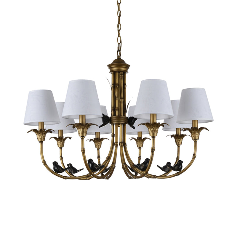 3/6/8 Lights Suspension Pendant Rustic Cone Fabric Hanging Chandelier in White for Living Room Clearhalo 'Ceiling Lights' 'Chandeliers' Lighting' options 259094