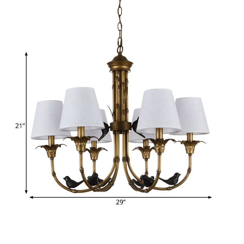 3/6/8 Lights Suspension Pendant Rustic Cone Fabric Hanging Chandelier in White for Living Room Clearhalo 'Ceiling Lights' 'Chandeliers' Lighting' options 259095