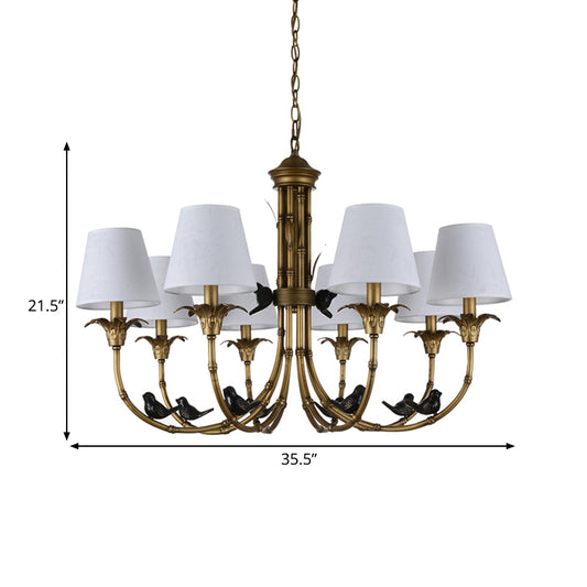 3/6/8 Lights Suspension Pendant Rustic Cone Fabric Hanging Chandelier in White for Living Room Clearhalo 'Ceiling Lights' 'Chandeliers' Lighting' options 259096