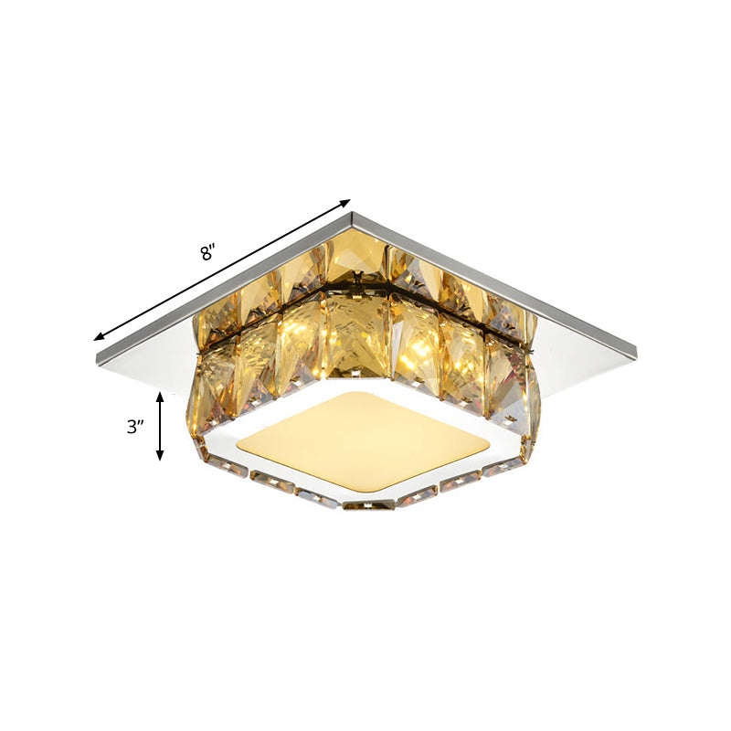 Clear/Amber Crystal Square Flush Mount Lamp Modern LED Corridor Flush-Mount Light Fixture in Neutral/Warm/White/3 Color Clearhalo 'Ceiling Lights' 'Close To Ceiling Lights' 'Close to ceiling' 'Flush mount' Lighting' 259111