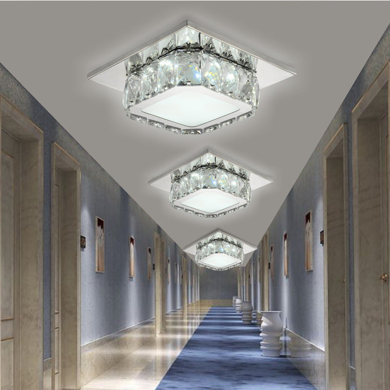 Clear/Amber Crystal Square Flush Mount Lamp Modern LED Corridor Flush-Mount Light Fixture in Neutral/Warm/White/3 Color Clear White Clearhalo 'Ceiling Lights' 'Close To Ceiling Lights' 'Close to ceiling' 'Flush mount' Lighting' 259113